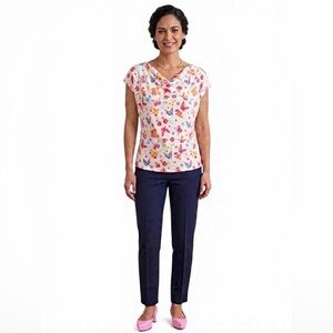 White Butterfly Print Short Sleeve Blouse